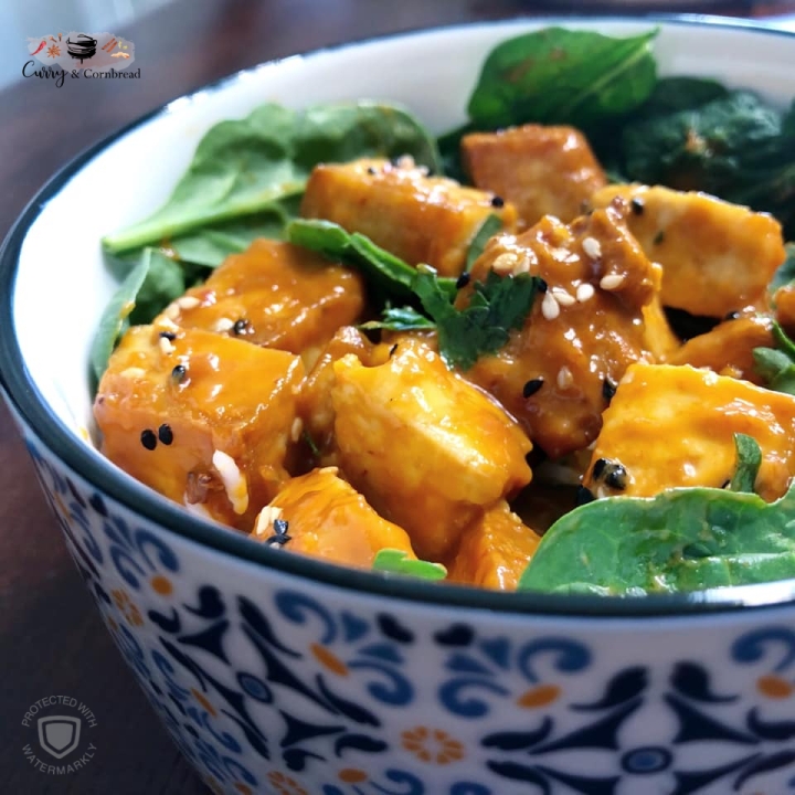 Spicy almond baked tofu